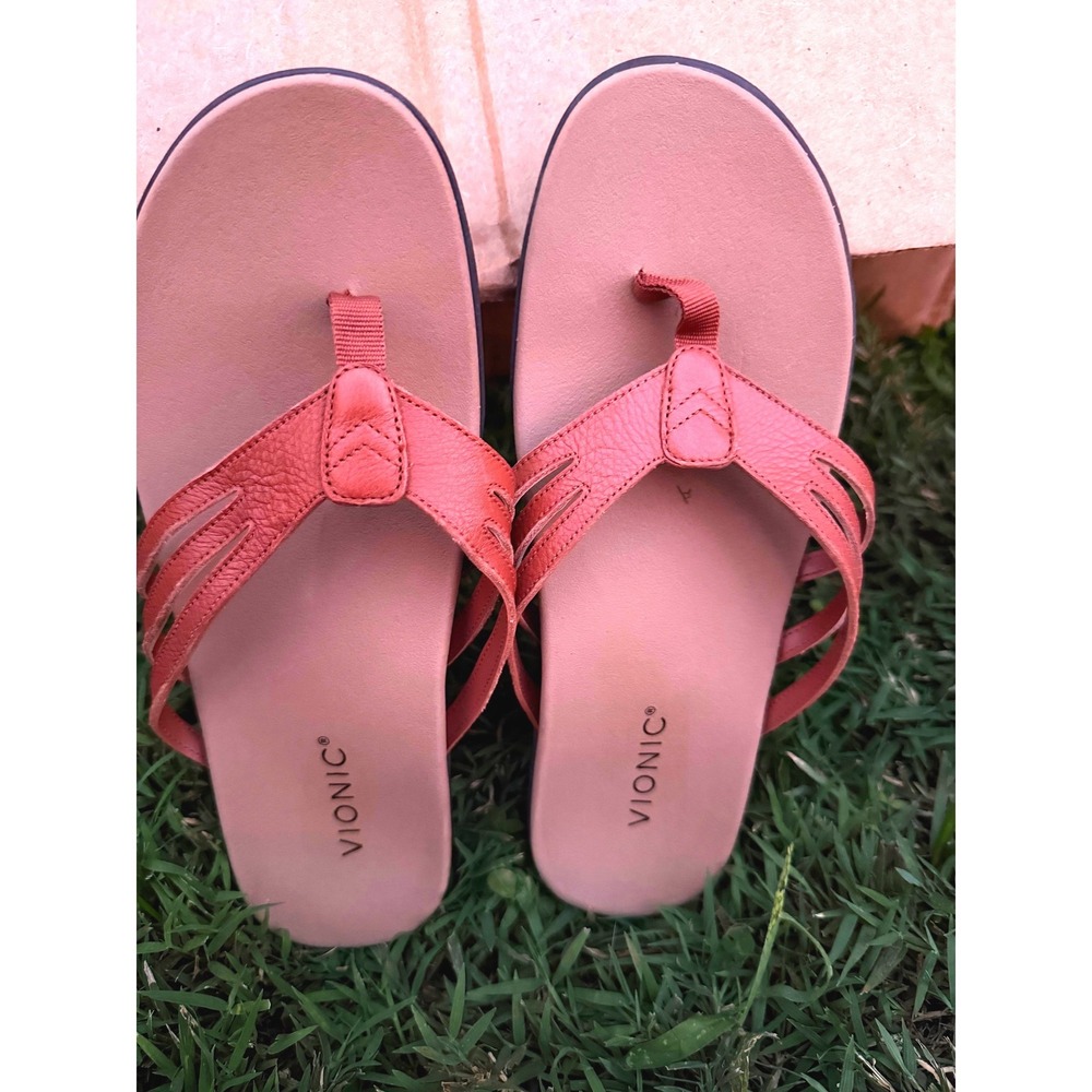Vionic Alta Leather Flip Flop Sandals Coral Pink Orthotic Thong Womens 7.5